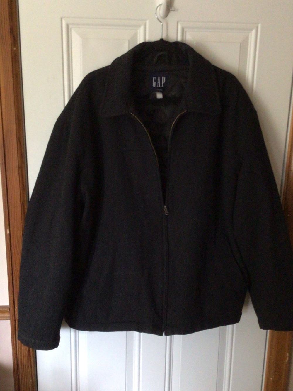 GAP Men's Black Wool-Blend Zip Front Pea Coat